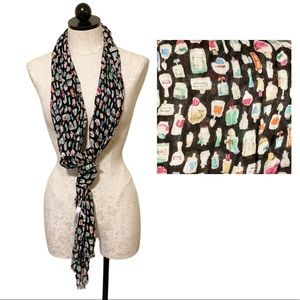 Talbots Make Up Printed Light Weight Black Scarf